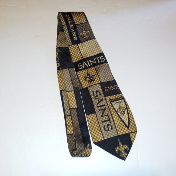 New Orleans Saints NFL Branded Men's Necktie 100 % Silk Gold and Black - Picture 1 of 3